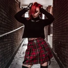 Mall гот, эмо эстетичная красная клетчатая плиссированная мини-юбка Egirl для женщин кавайная юбка с завышенной талией в стиле панк-рок с пряжками E-Girl в клетку