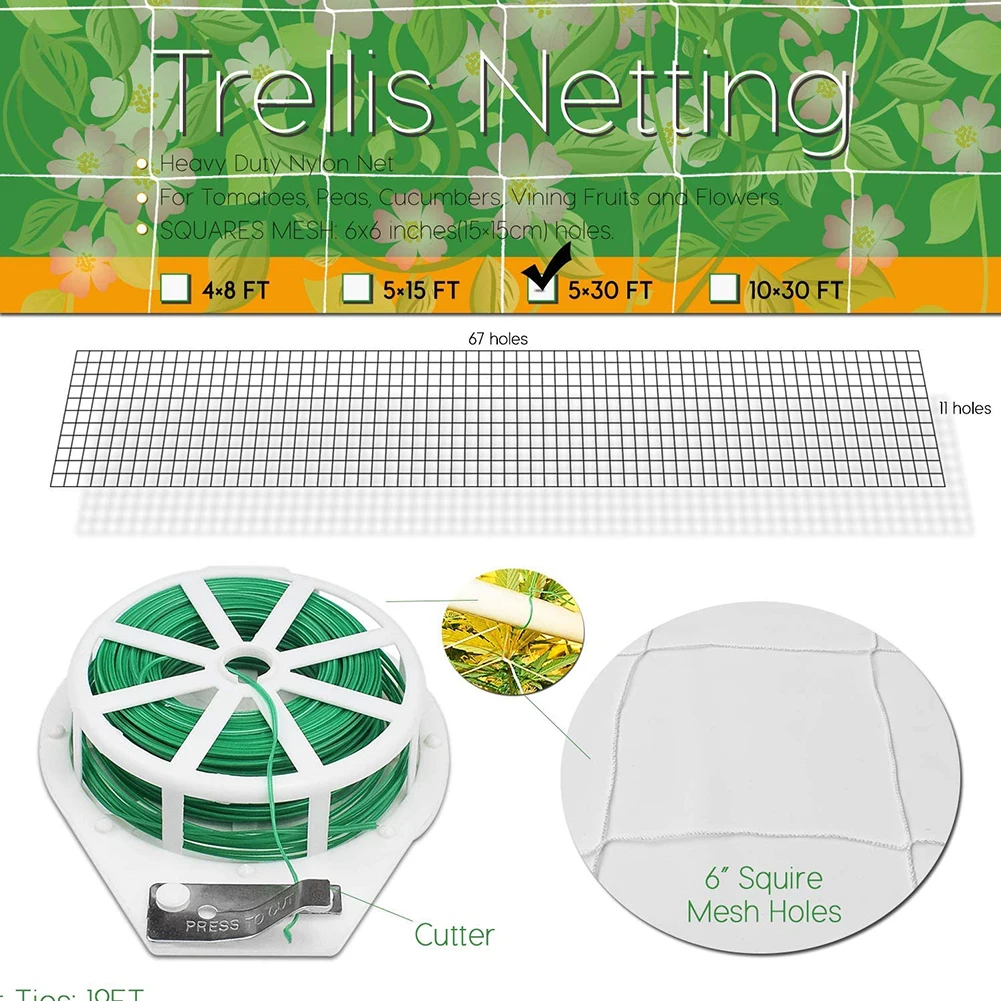 

50m Garden Plant Trellis Netting Heavy Duty Mesh Vine Landing Garden Weaving Grow Frame Vegetable Flower Cucumber Climbing Net
