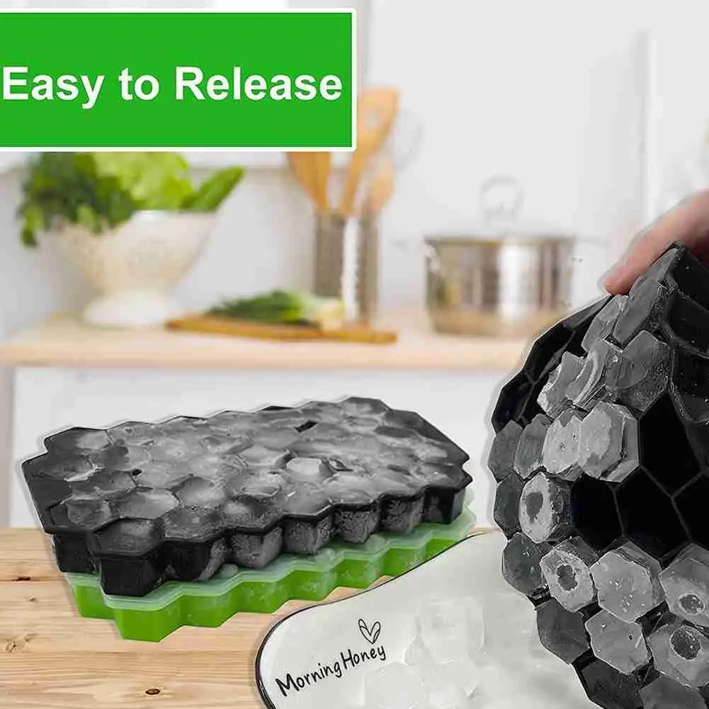 

37 Cavity Honeycomb Ice Cube Mold Reusable Silicone Ice Mold Ice Cube Tray For Summer Whiskey Cocktail With Lids