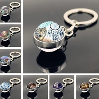 wg 1pc dream catcher wolf keychain time jewel cabochon glass ball pendant animal wolf metal key chain jewelry