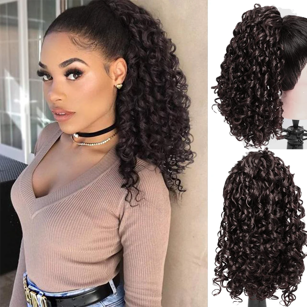 HF Drawstring Ponytail Afro Kinky Curly Ponytail for Black Women Synthetic Hairpieces Clip in Jerry Curls Afro Puff Ponytail