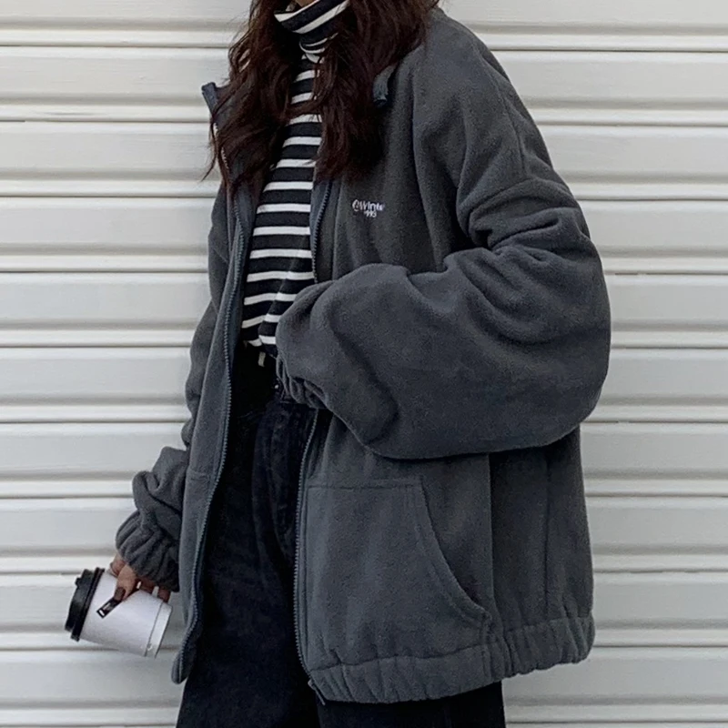 

Women Zip-up Turn-down Collar Printed Pocket Long Sleeve Korean Style BF Ulzzang New Trendy Casual Harajuku Womens Daily