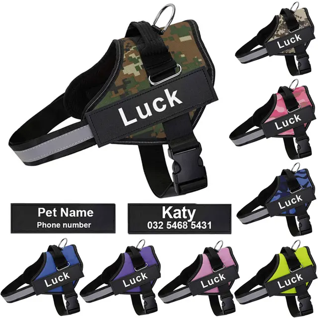 Dog Harness Vest ID Patch Customized Reflective Breathable Adjustable Pet Harness For Dog NO PULL Pet Outdoor Harness