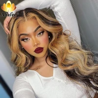 transparent honey blonde colored body wave wigs pre plucked 13x4 lace front human hair wigs remy frontal wig for black women
