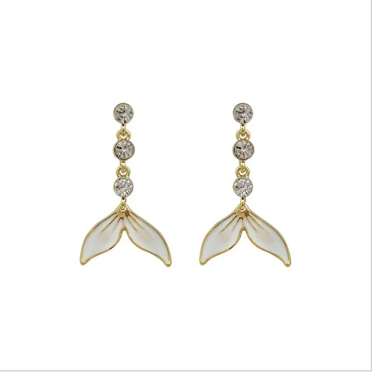 

2020 new trend niche design fish tail shape earrings exquisite zircon earrings long high quality earrings