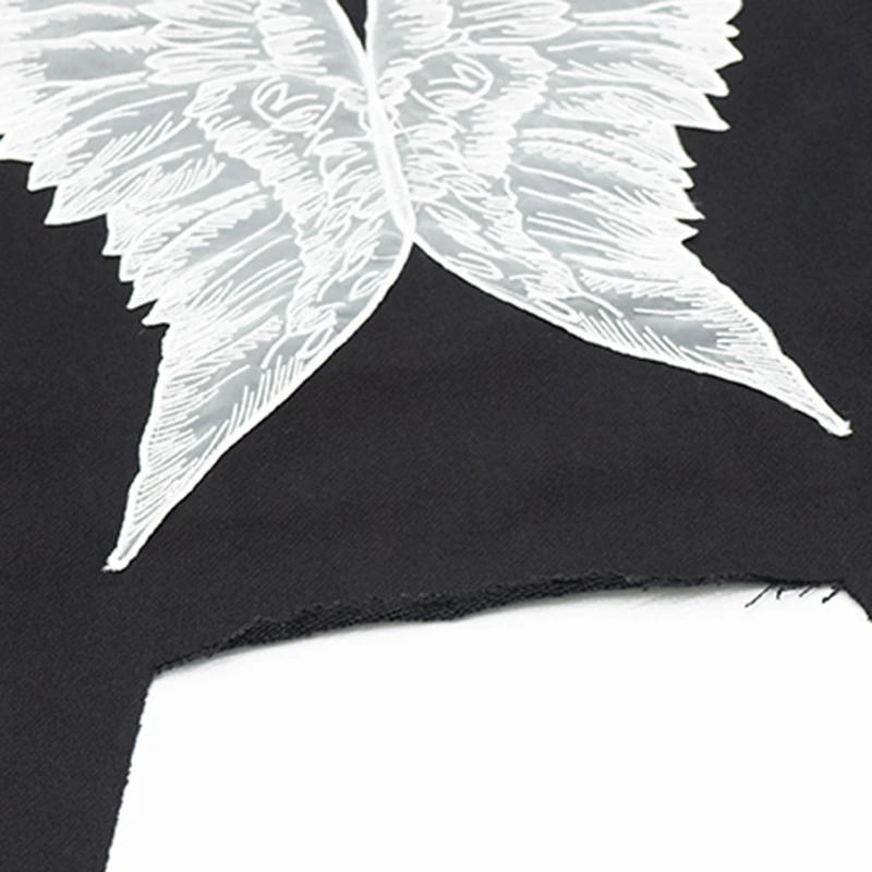 

CHICEVER Black Sweatshirts For Women O Neck Long Sleeve Patchwork Wings Designer Hit Color Plus Size Streetwear Top Female 2021