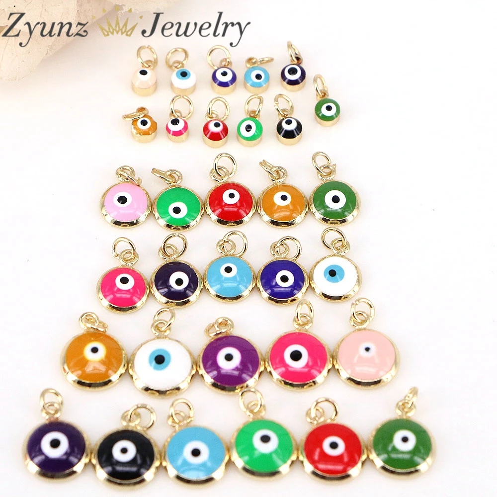 

50PCS, 6/8/10MM Gold Plated Colorful Enamel Eyes Charm, Mini Round Eye Charm Pendants for Necklace Bracelet Earring,