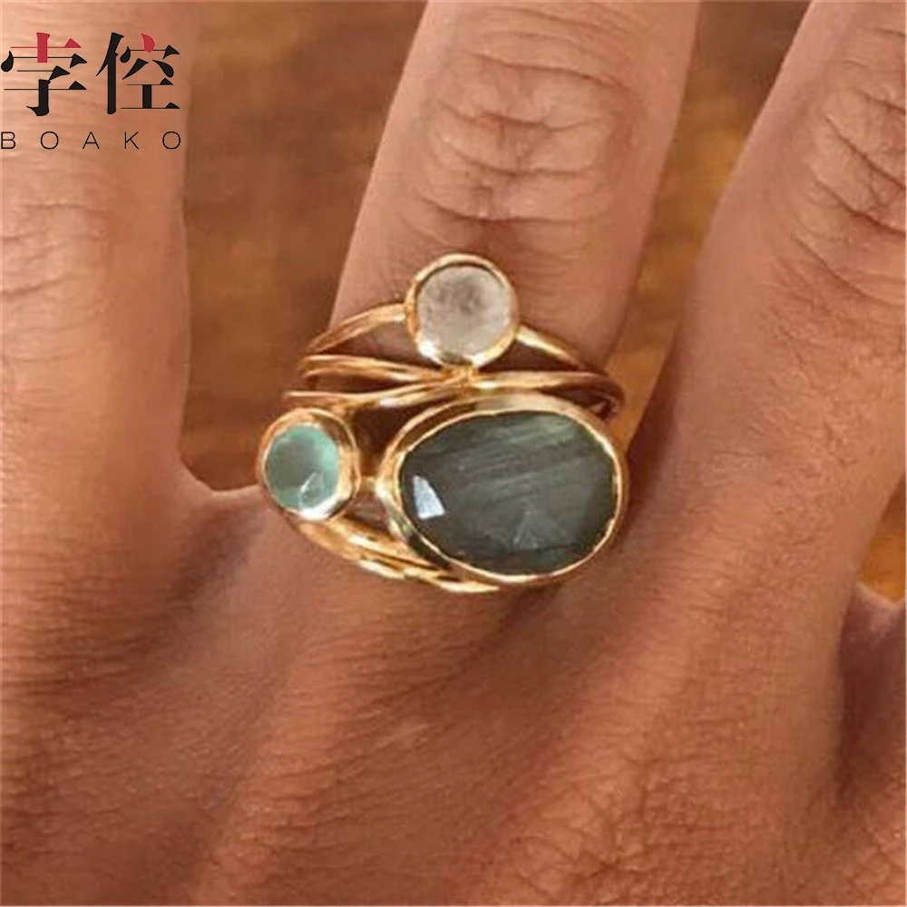 Женские винтажные кольца с опалом BOAKO золотистые три круглых в стиле ретро