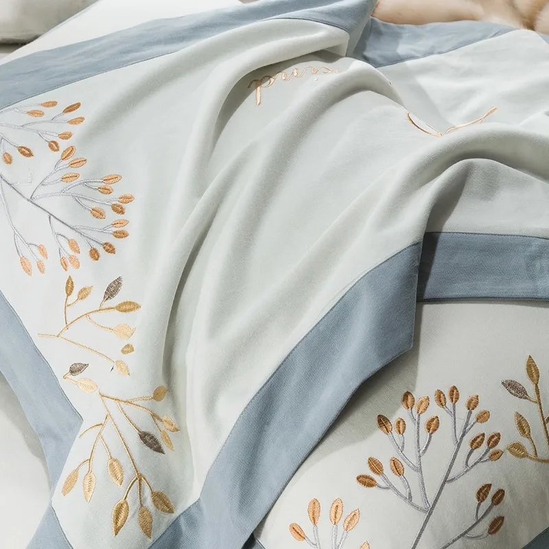 

100% Brushed Cotton 1 Duvet Cover with Zipper 1Bed Sheet and 2Pillowcases Chic Embroidery Bedding set Queen King size Soft Warm