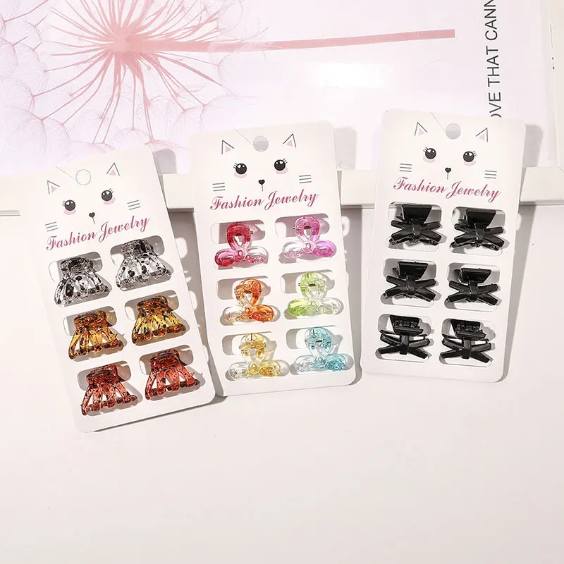 

6PCS/Set Bow Flower Little Crab Claw Barrettes Women Girls Tortoiseshell Plastic Small Hair Clamp Clip Mini Hairpin Accessories