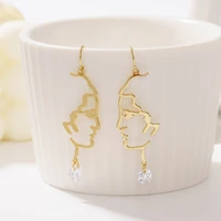 2020 trendy gold plated women shiny jewelry statement face drop earrings with stone