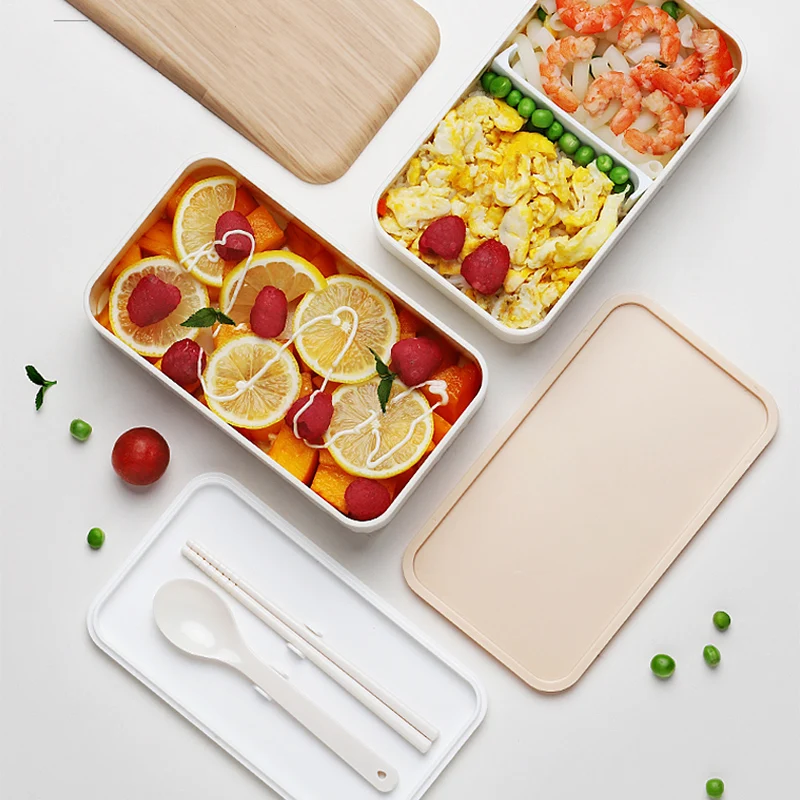 

Microwave Double Layer Lunch Box Wooden Bento Box Portable Container Box Food Container With Chopsticks