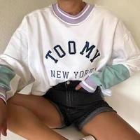 embroidery letter new york brand design loose white sweatshirt women 2020 autumn plus size tops girl casual long sleeve clothes