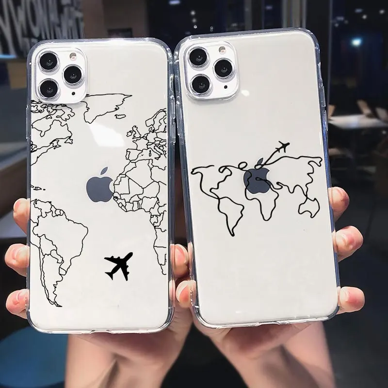 

World Map Travel Phone Case for iPhone 13 Mini 12 11 Pro Max XR XS Max XS 6 6S 8 7 Plus SE 2020 soft Silicone Cases Back Cover