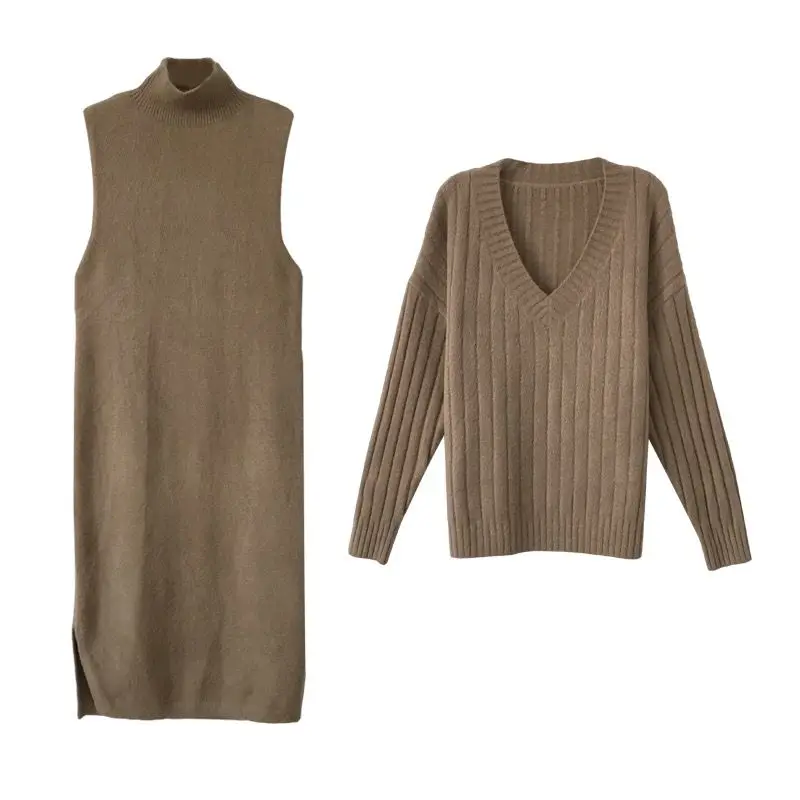 

Women's warm padded knit suit two-piece set Western style sweater two-piece set autumn and winter dress