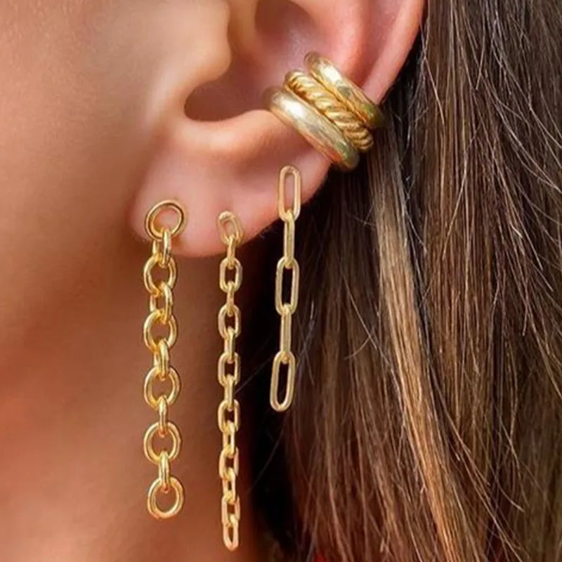 Punk Gold Color Butterfly Snake Star Cross Cactus Earrings Set for Women Crystal Geometric Studs Statement Jewelry | Украшения и