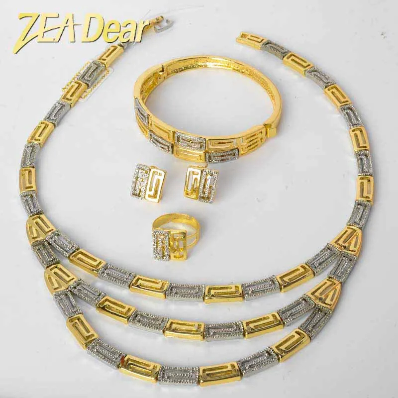 

ZEADear Jewelry Sets Hot Sale Bridal Wedding Two Color Earrings Necklace Bracelet Ring For Women Trendy Gift Party Daily Wear