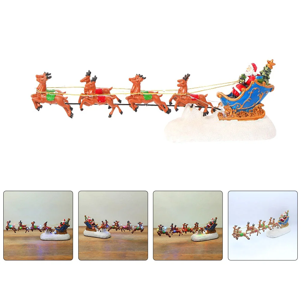

1PC Resin Christmas Decoration Gift Luminous Deer Cart Xmas Ornament