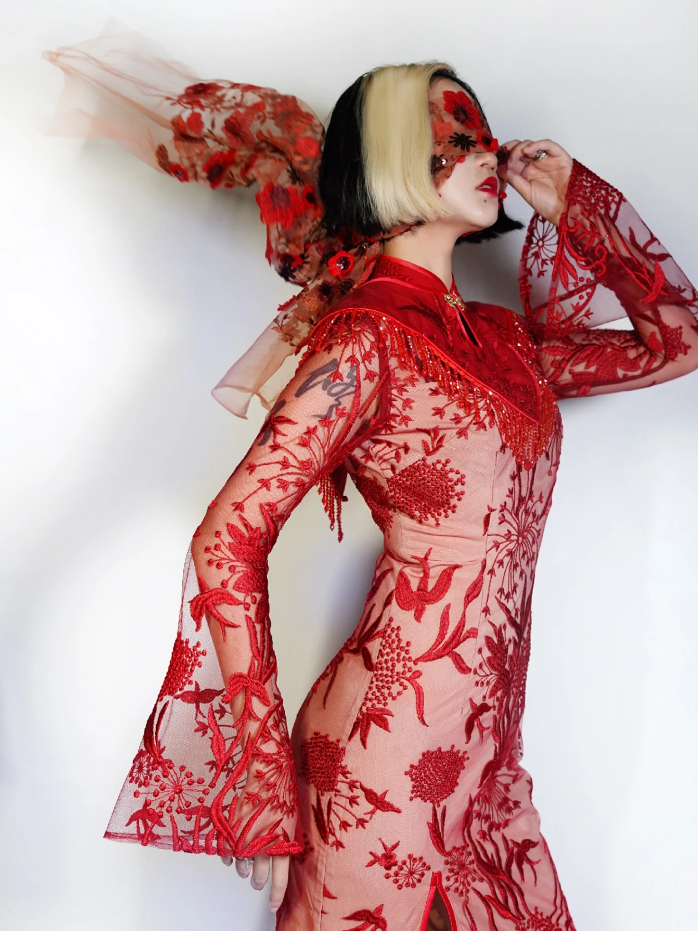 

red wedding toast suit custom cloud shoulder Chinese style restoring ancient ways improved qipao dress in the summer