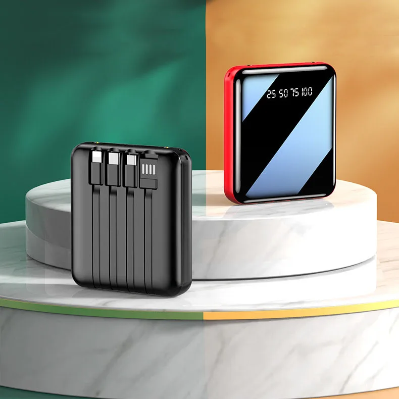

20000mAh Mini Power Bank With Micro USB TYPE C Cable Portable Charger LED Mirror Power Bank External Battery Pack Powerbank