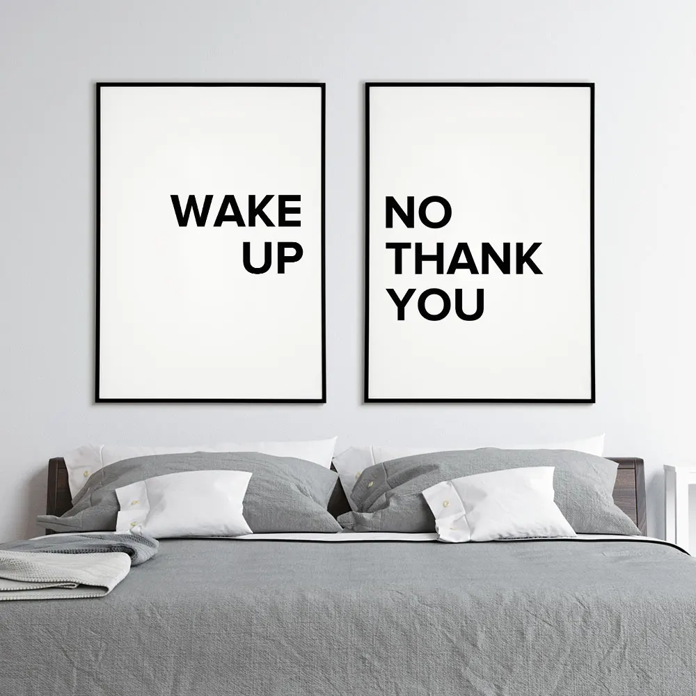 

Постер с надписью «Wake Up No Thank You», HD печать, Картина на холсте, цитата, Современная Настенная картина в скандинавском стиле для гостиной, домаш...