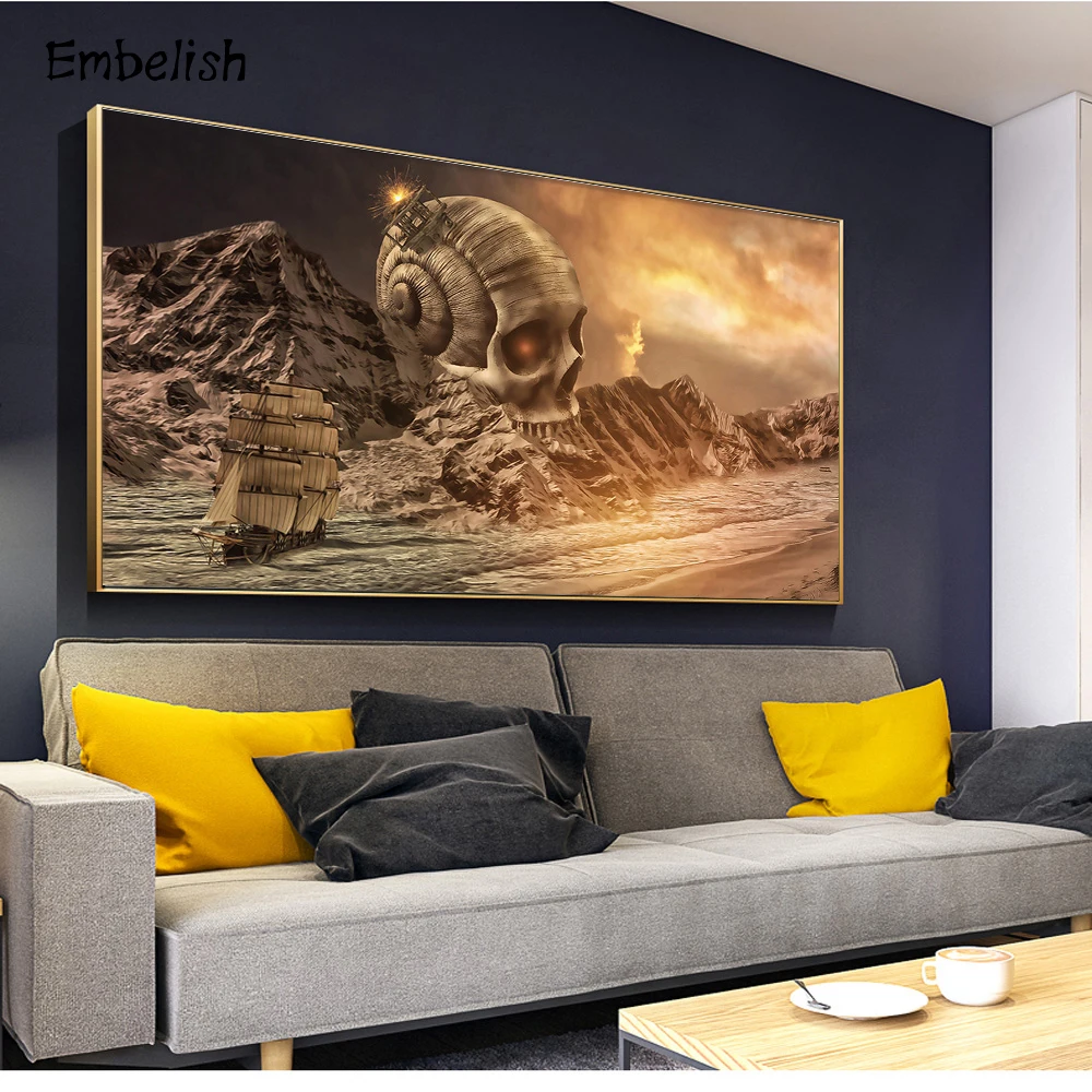 

1 Pieces Abstract Skull And Ship Modern Home Decor Posters For Living Room HD Print Canvas Bedroom Paintings Artworks