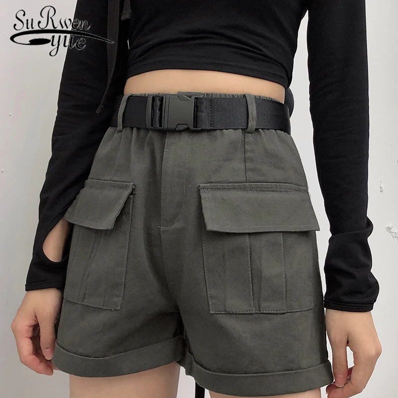 

Fashion Streetwear Belt Shorts Women Casual High Waist Loose Pocket Shorts 2020 Summer Ladies Wide Leg Shorts 8961 50