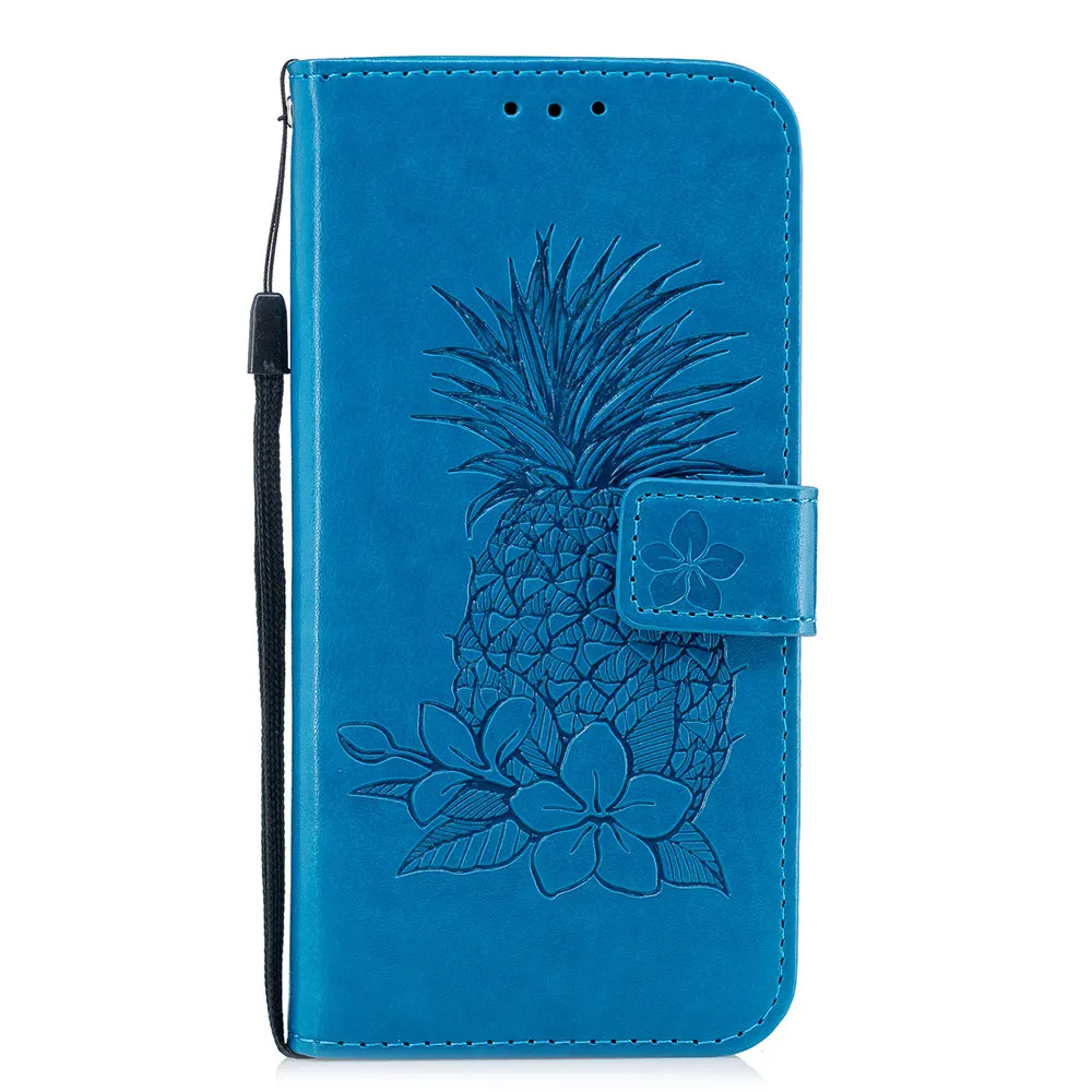 Ананас с тиснением Книга чехол для телефона для iPhone 11 Pro X XS MAX XR 5 5S SE, 6, 6 S, 7, 8 Plus кожаный чехол-портмоне с откидной крышкой в стиле портмоне в виде ракушки - Цвет: Blue