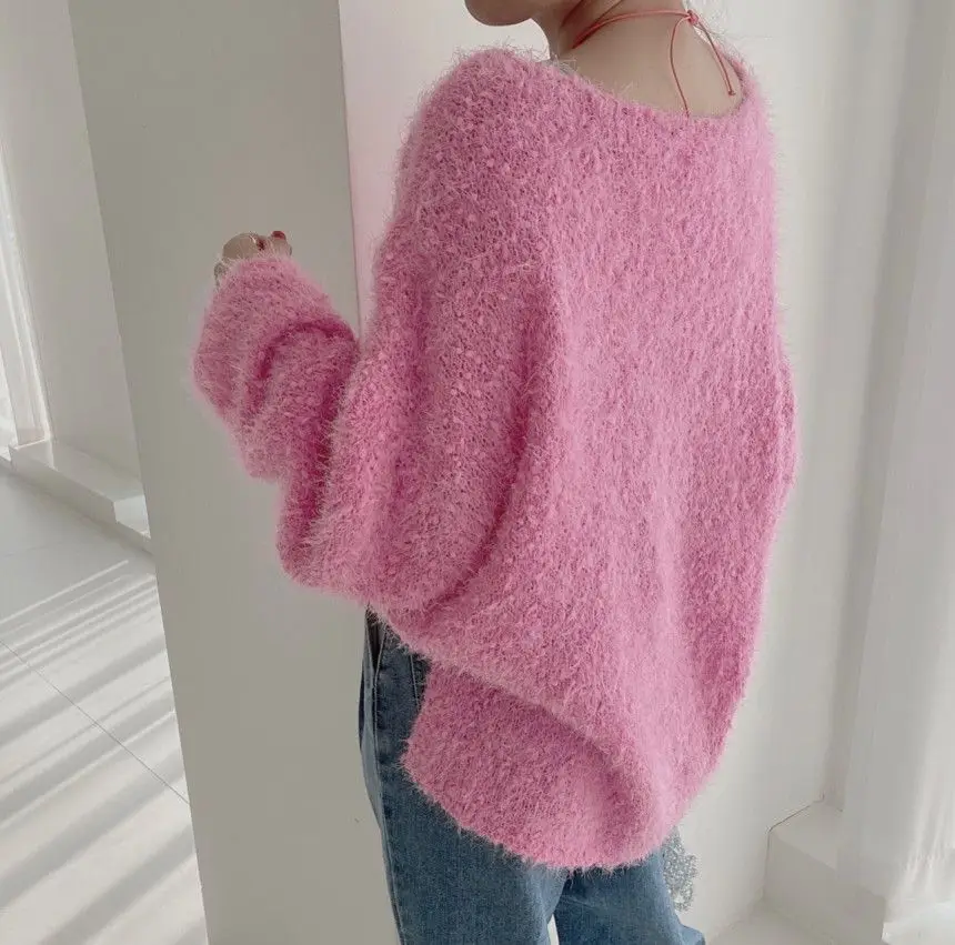Женский мохеровый свитер корейский стиль однобортный вязаный кардиган с