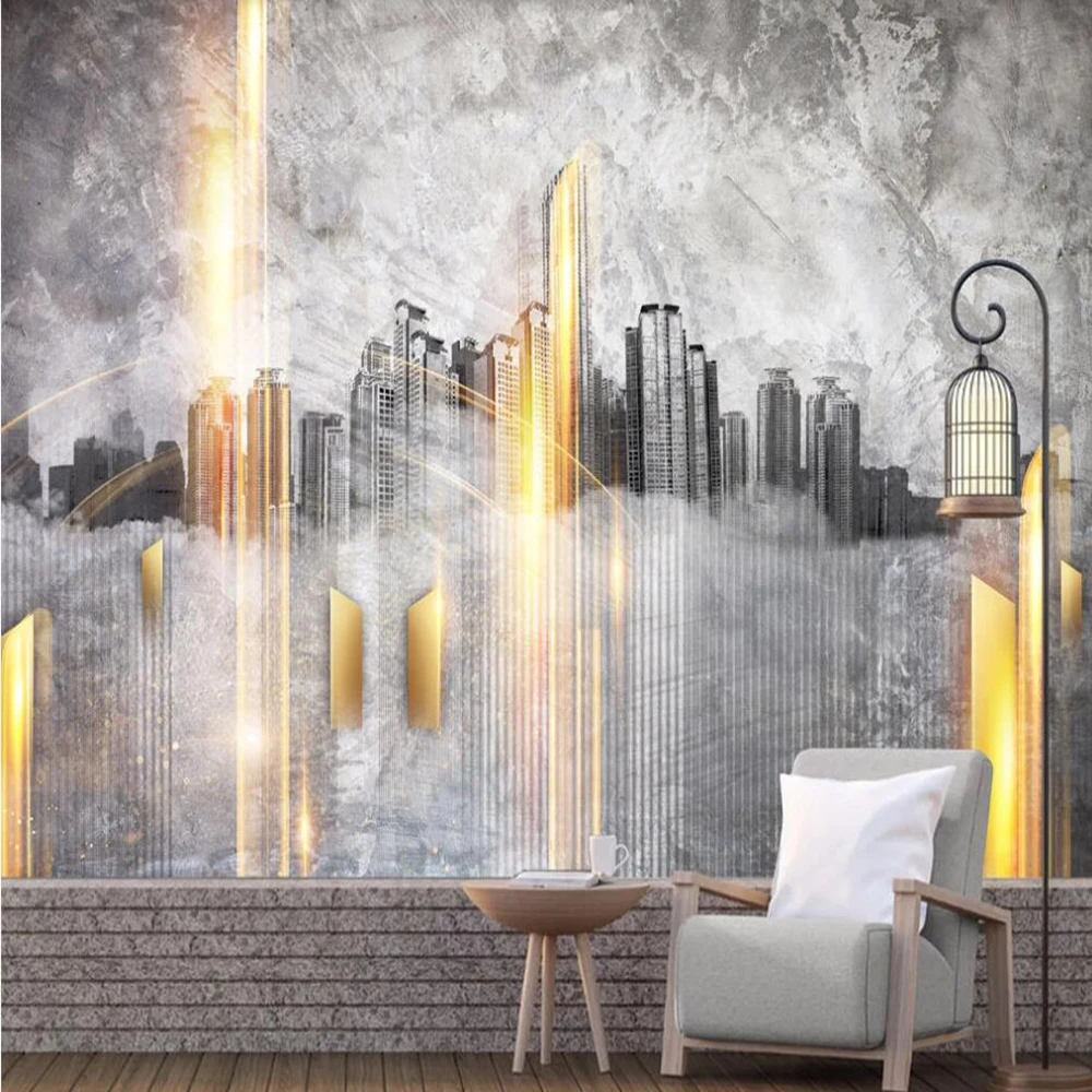 Milofi custom 3D wallpaper mural golden glitter city building background wall living room bedroom decoration painting wallpaper