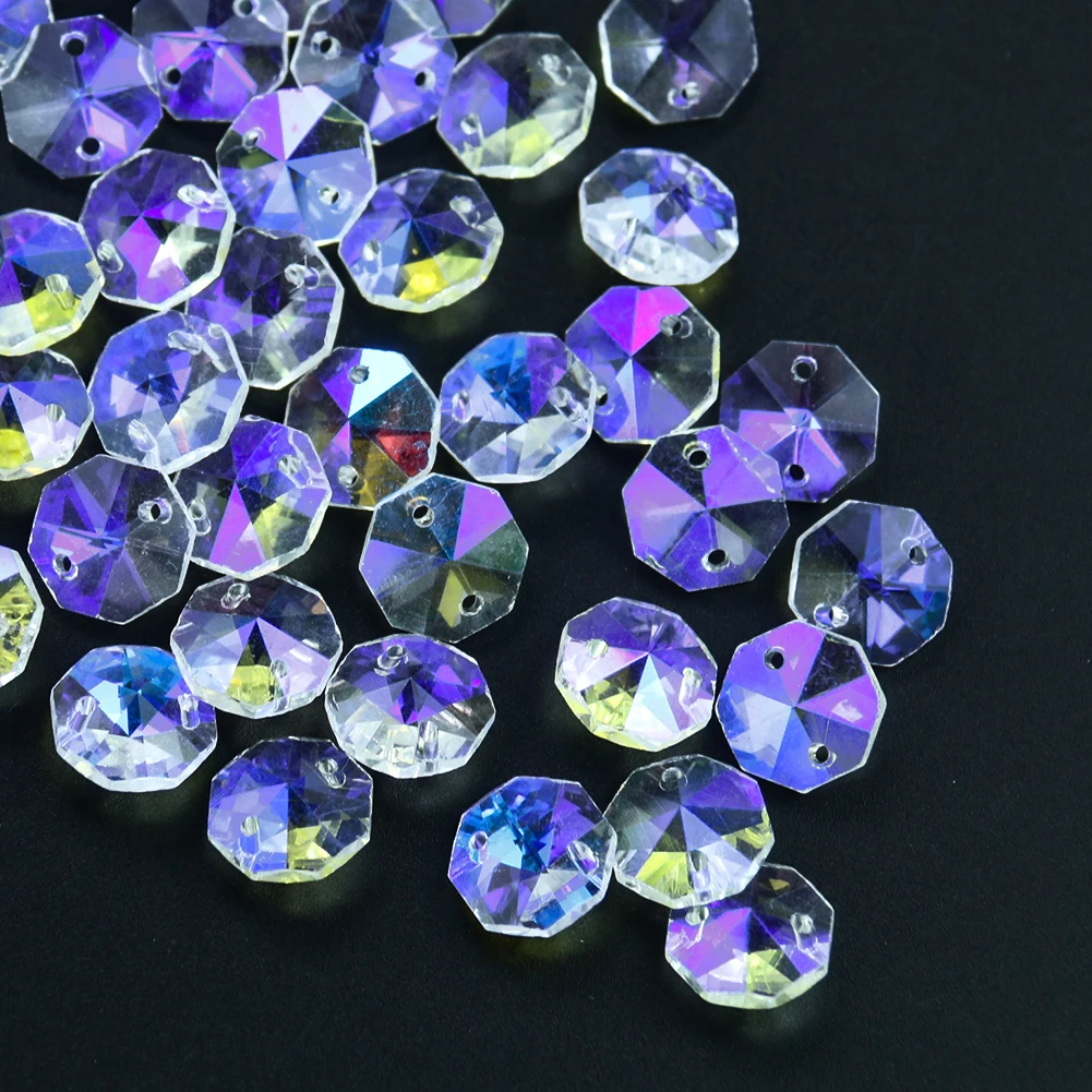 

20PCS K9 Crystal Octagon Beads 2 Holes Chandelier Parts Replacement Suncatcher Faceted Glass Prism Garland Curtain Spacer Bead