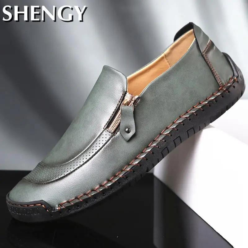 Мужские лоферы кожаная повседневная обувь легсветильник Молодежная на молнии