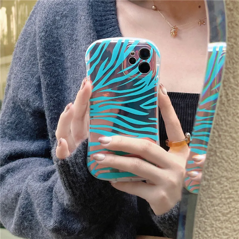 

Luxury Clear Laser Zebra Pattern Phone Case For iphone 13 12 11 Pro Max 7 8 plus X XR XS Max Cover Fashion Silicone Cute Cases