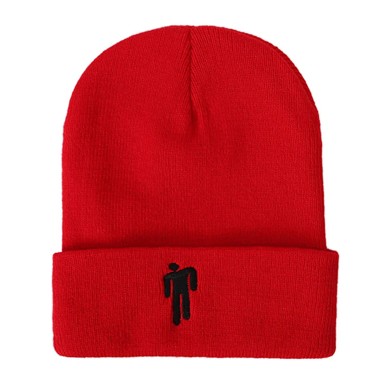 light red beanie Новинка, модная женская шапка Billie Eilish, вязаная зимняя шапка, одноцветные вязаные шапочки в стиле хип-хоп - Цвет: light red beanie