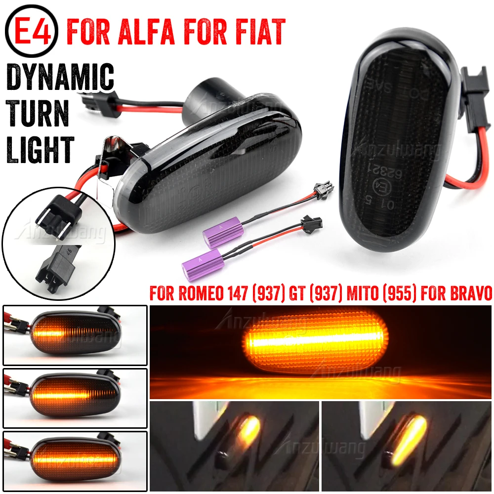For Alfa Romeo Mito 955 147 GT 937 Fiat Bravo 2 Dynamic LED Side Marker Lights Arrow Turn Signal Flashing Blinker Lamp 2Pcs