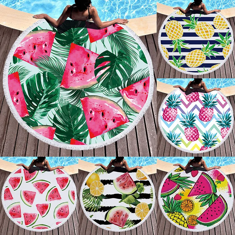 

Летние пляжные полотенца с кисточками, разноцветные фрукты, ананас, личи, круглые пляжные коврики, украшения для дома, подарки, пустые