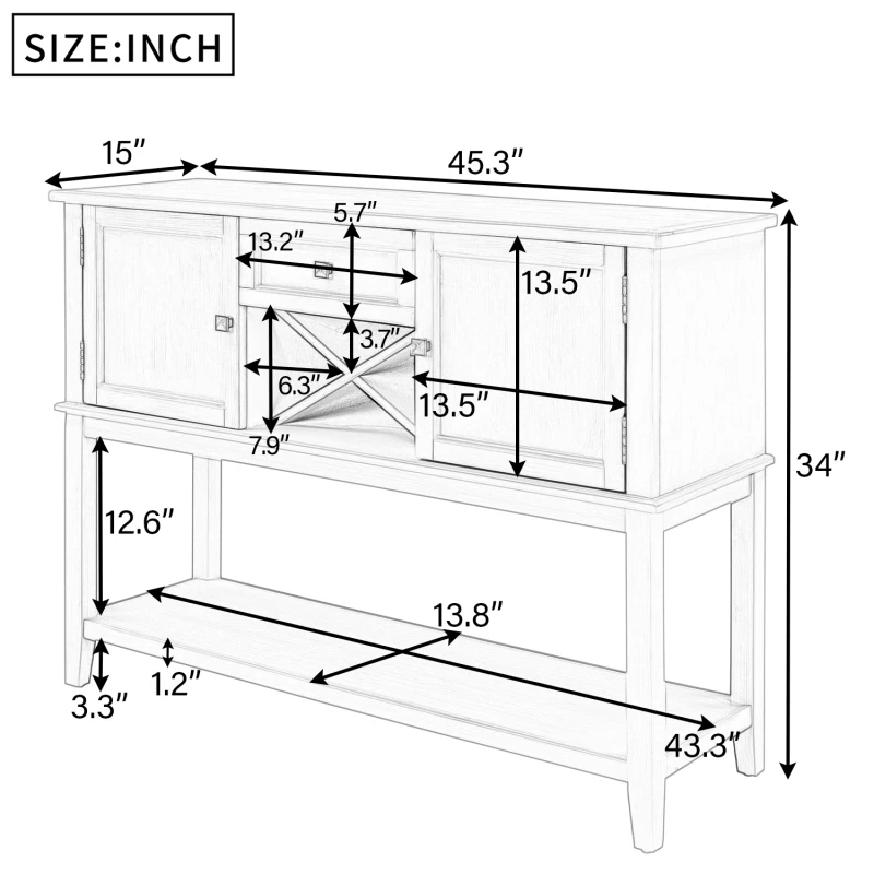 Деревянный столик-консоль с винной полкой открытая полка буфет для хранения