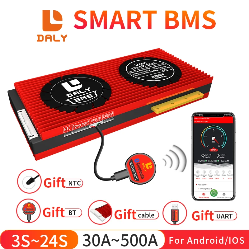 

Daly Smart BMS 3S-24S Li-Ion LiFePo4 с Bluetooth 4S 7S 8S 12S 13S 14S 15S 16S 17S 20S для литиевого аккумулятора