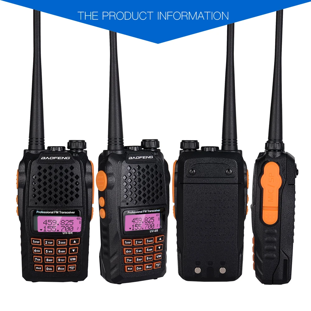 Baofeng UV-6R Walkie Talkie 5 Вт Профессиональный CB радио двухдиапазонный 128CH ЖК-дисплей беспроводной UV6R портативный Ham двухстороннее радио