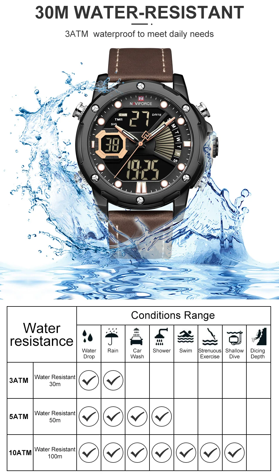 NAVIFORCE мужские часы с коробкой, распродажа, мужские спортивные часы, светодиодный, аналоговый, цифровой, кварцевые, мужские часы, водонепроницаемые, Relogio Masculino