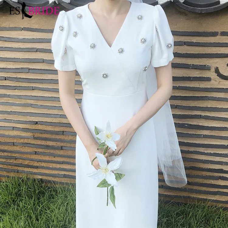 

female mid-length beaded 2019 new engagement light wedding dress
