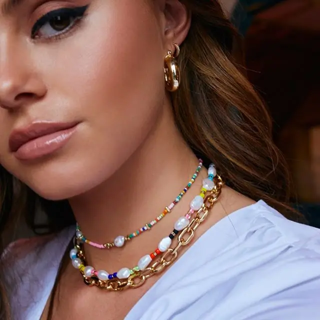 wholesale 2020 puka shell Female Summer Paired real Freshwater Pearl Multicolor Beads Handmade Special Necklaces women | Украшения и