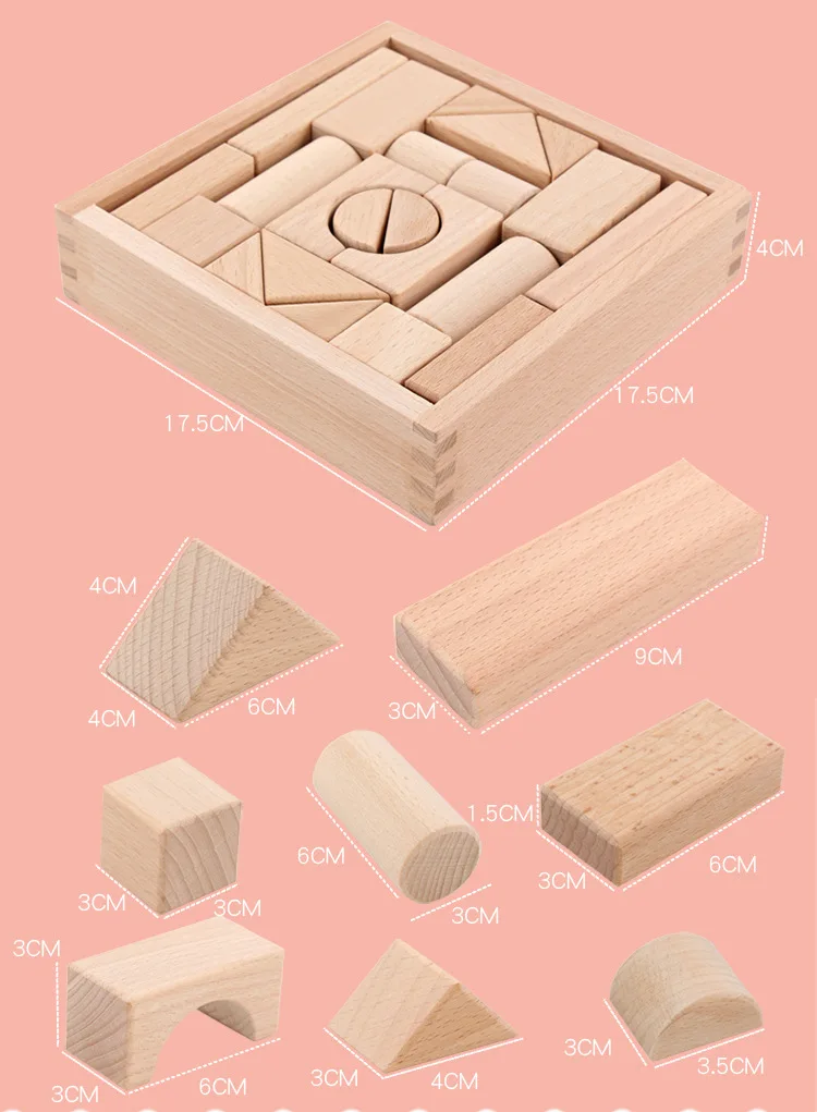 

22pcs Kids Wooden Blocks Set Baby Construction Building Toys Stacking Bricks Natural Wood Stack Educational Toys for Children