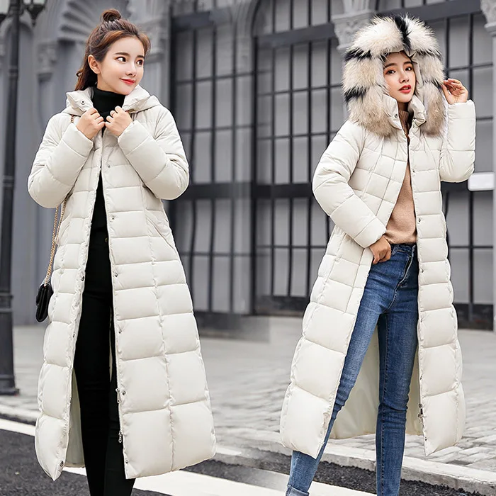 

Coat Women Nice New Winter Parka Coat Big Fur Collar Hooded Lassie Overcoat Slim Warm X Long Female Jacket Parkas Chaqueta Mujer