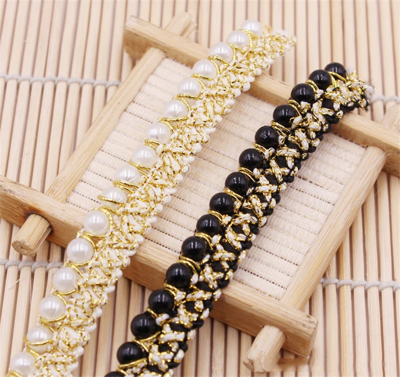 5 ярдов Ширина 1 см бусины жемчуг белое золото отделка кружевная лента для дома