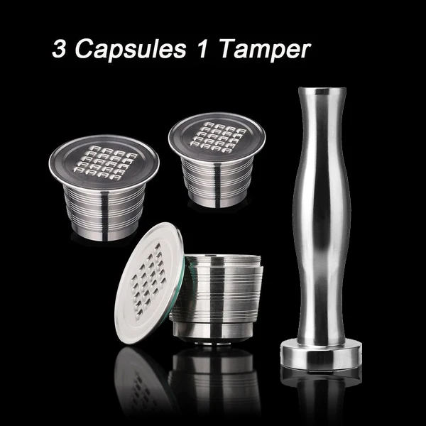 

JEYL 4Pcs/Set Stainless Steel Refillable Coffee Capsule Coffee Tamper Reusable Coffee Pod Business Birthday Coffeeware Gift