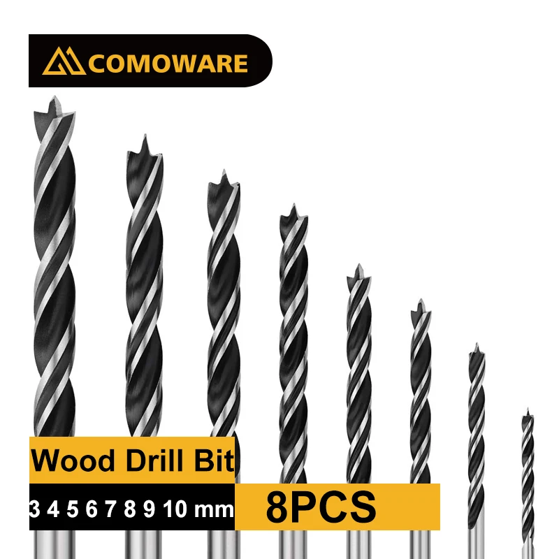 

COMOWARE Wood Drill Bit Set 8 Pcs Brad Point Drill Bits Wood Hole Cutter High Carbon Steel for Hardwood Plywood Plastic