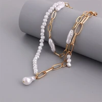 punk pearl thick chain multi layered metal chains choker pearl necklace 2021 for women baroque vintage irregular pearl %e2%80%8bnecklace