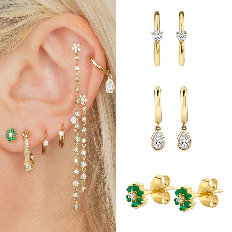 

Elegant Gold Filled Cubic Zircon Hoop Earrings Teardrop Flower Stud Earrings for Women Bohemian Fashion Jewelry серьги