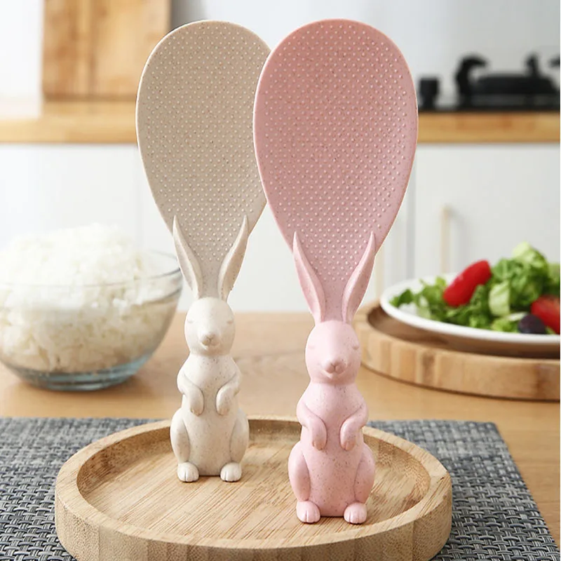 

Lovely Kitchen Supplies Rabbit Shaped Tableware Wheat Straw Rice Paddle Meal Spoon Household Plastic Spoon Shovel Cooking Tool